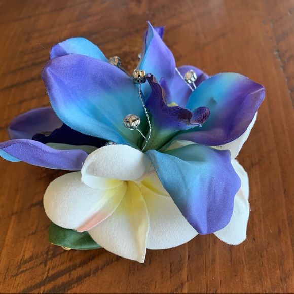 Bridal Hair Clip Maui Blue Orchid Plumeria main image 9
